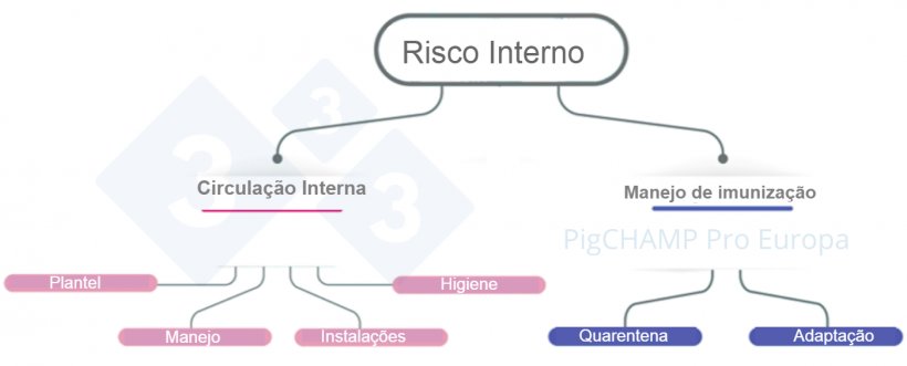 Figura 4. Esquema para analisar os principais fatores de risco internos na visita a&nbsp;granja.
