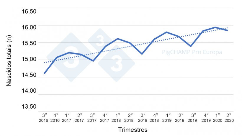 Gr&aacute;fico 2.&nbsp;Prolificidade por trimestres de coberturas, coberturas per&iacute;odo de 16 de julho a 20 de junho.
