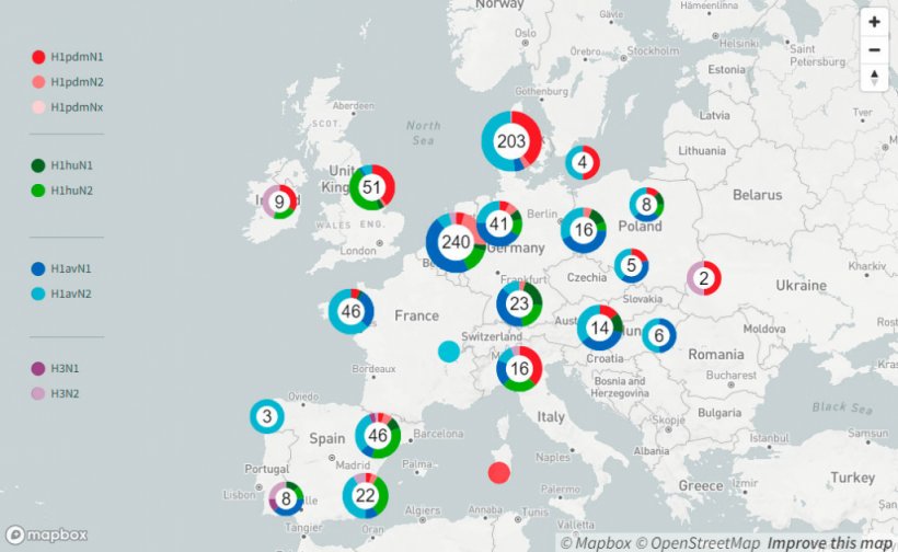 Figura 2. Detec&ccedil;&atilde;o de swIAV em granjas na Europa, agrupadas regionalmente, primeiros nove meses de 2021.
