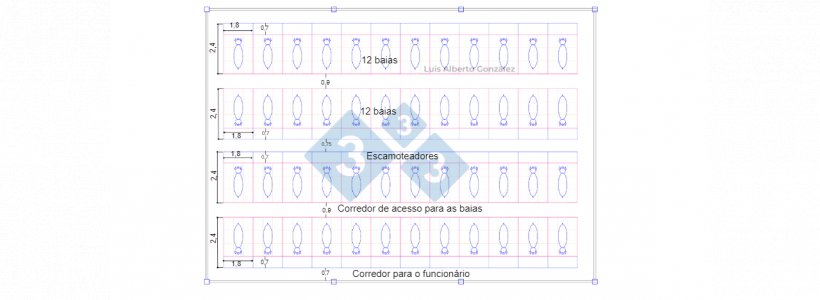 48 baias 12 para cada uma das quatro linhas.
