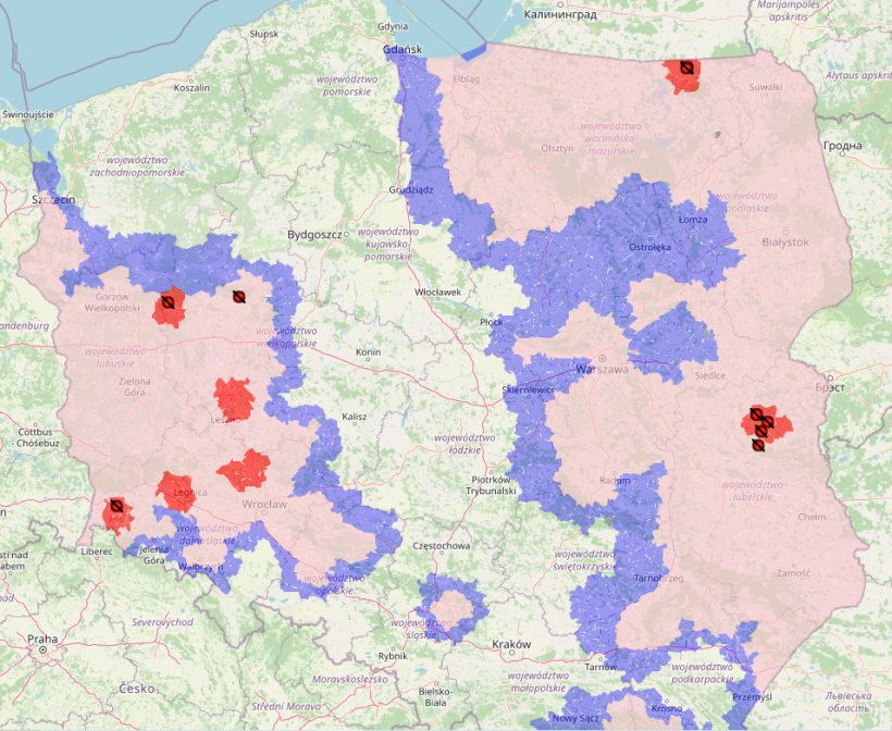 Mapa de surtos de PSA e zoneamento atual.
