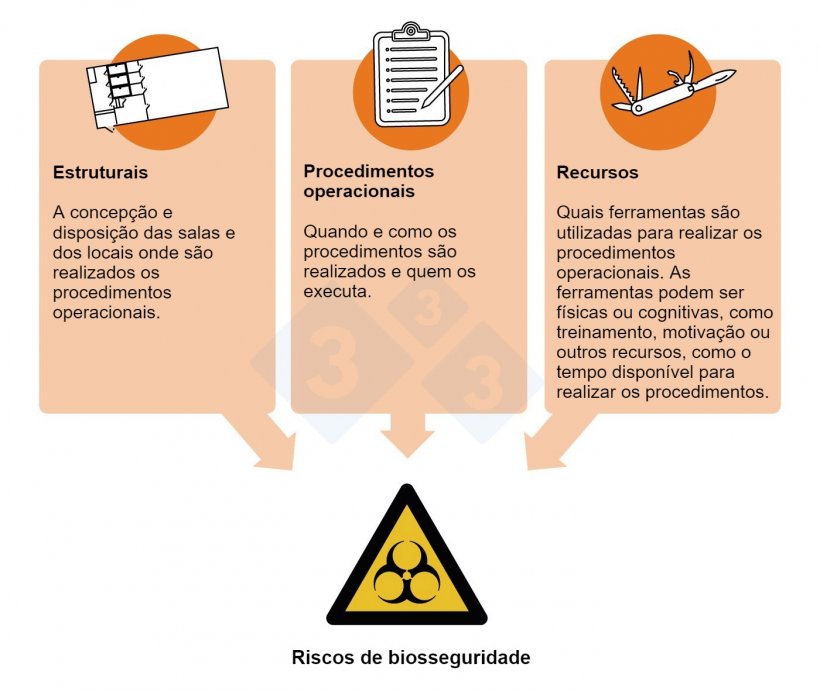 Figura 1. Riscos e pontos cr&iacute;ticos de biosseguran&ccedil;a: aspectos dos processos produtivos onde medidas de controle podem ser implementadas.
​
